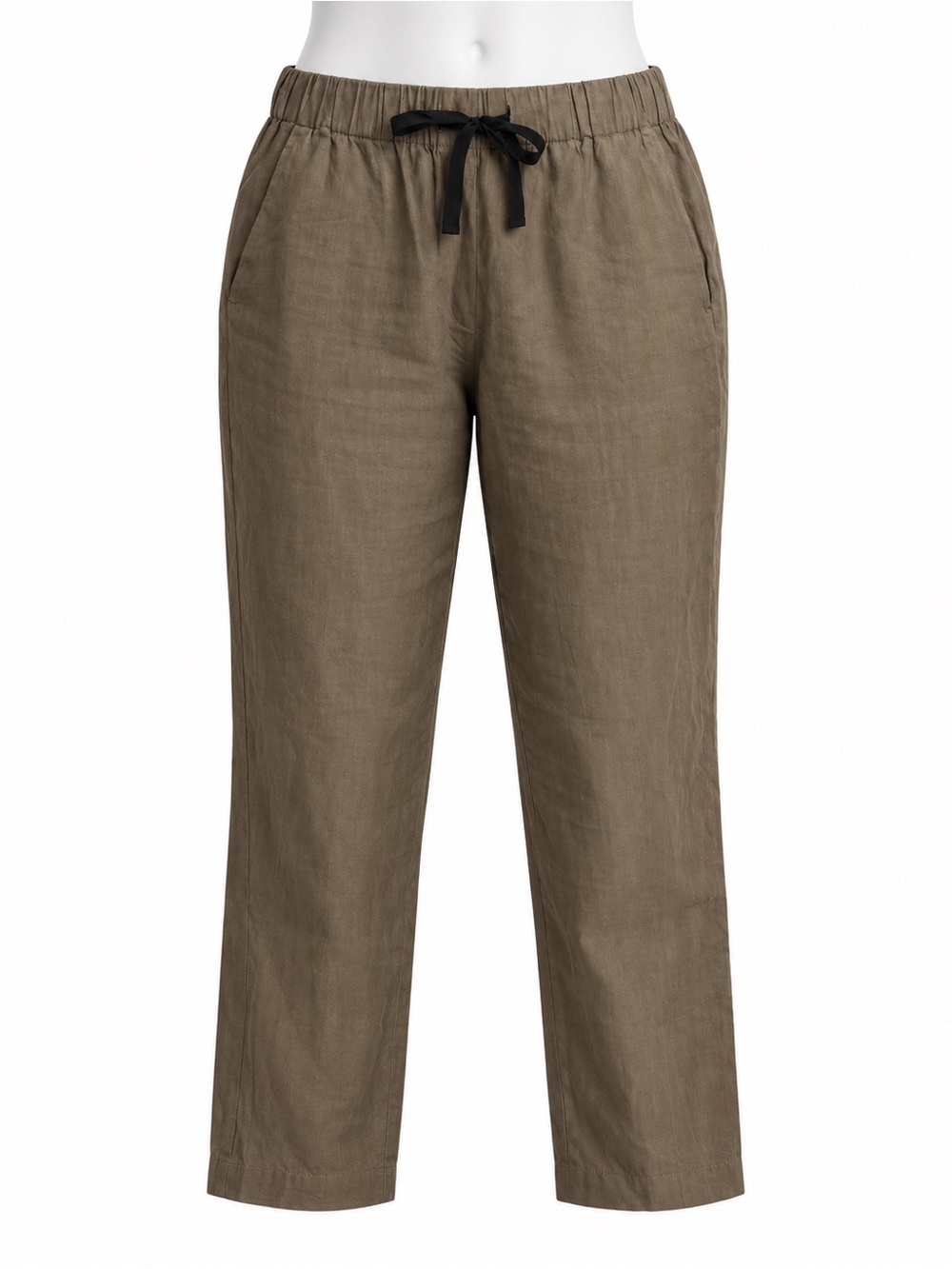 Size M Babaton Women’s Errol Olive Linen Blend Drawstring Cropped Pants Pull On
